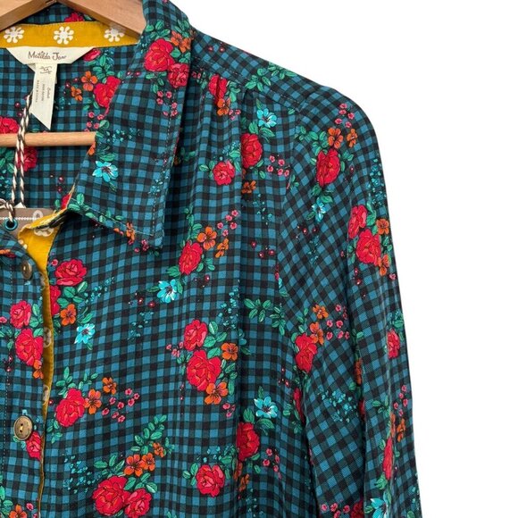 NWT Matilda Jane Fa La La Button Down Shirt Dress Green Red Floral Size Medium - Picture 2 of 11